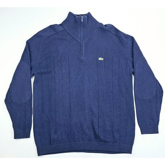 Lacoste Size 7 (US XL) Mens Navy 1/4 Zip Long Sleeve Cotton Chest Logo Sweater - Picture 1 of 14